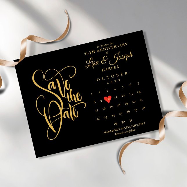 50. Jubiläum Save the Date Kalender Gold Herz Postkarte (Von Creator hochgeladen)