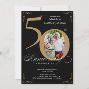 50. Jubiläum Schwarz Gold Kalligrafie Foto Einladung