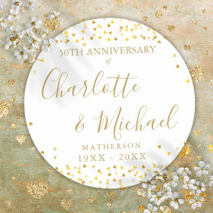 50. Jubiläum Signature Golden Love Hearts Runder Aufkleber