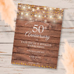 50. Jubiläum String Lights Wood Save the Date Ankündigungspostkarte<br><div class="desc">Mit hübschen Saitenlichtern und zarten Goldherzen konfetti auf rustikalem Holzboden. Personalisieren Sie mit Ihrem besonderen 50 Jahre goldenen Jubiläum Save the Date Informationen in schicken Schriften. Entwickelt von Thisisnotme©</div>