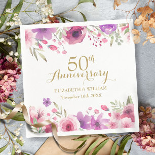 50. Jubiläums-Blumen-Aquarell-Rosen Grün Serviette