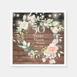 50. Jubiläums-Blumen-Lichterkette Rustikales Holz Serviette