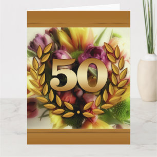 50. Jubiläums-Blumenillustration goldener Rahmen Karte