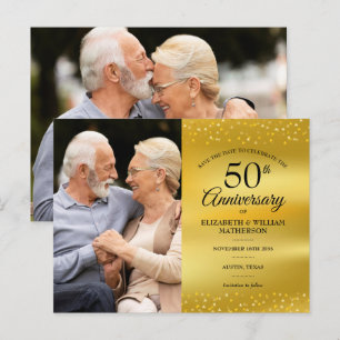 50. Jubiläums Goldfolie Save-the-Date 2 Fotos Ankündigungspostkarte