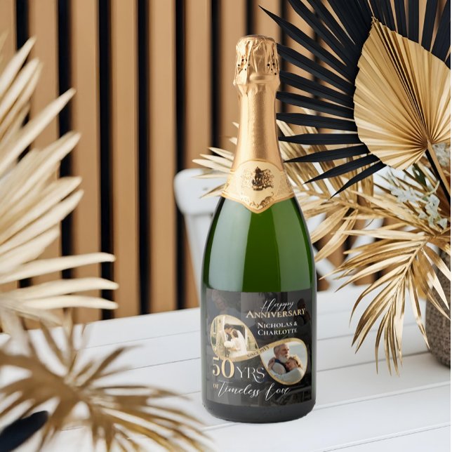 50. Jubiläums-Infinity-Dann-und-Jetzt-Fotocollage (50th Anniversary Infinity Then & Now Photo Collage Sparkling Wine Label)