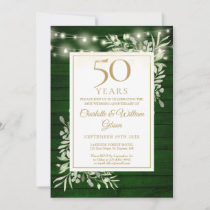 50. Jubiläums-Lichterkette Grün Holz Floral Einladung