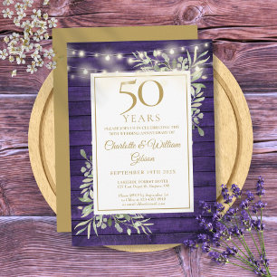 50. Jubiläums-Lichterkette Lila Holzlaub Einladung