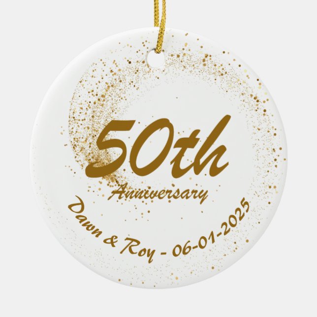 50. Jubiläums-Ornament Metall, personalisiert Gold Keramik Ornament (Vorne)