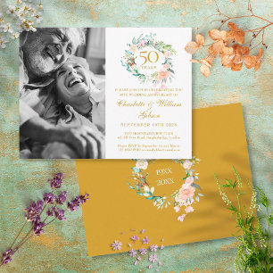 50. Jubiläums-Rosengirlande Save-the-Date-Foto Ankündigungspostkarte