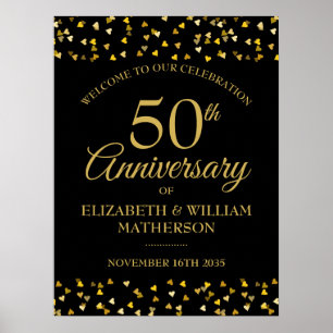 50. Jubiläums Schwarzes und Goldenes Willkommenssc Poster