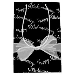 50. Jubiläumsbow auf schwarz Mittlere Geschenktüte
