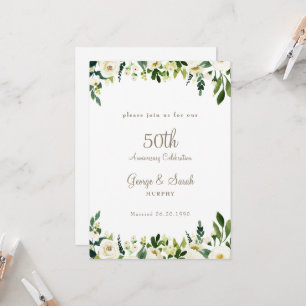 50. Jubiläumsfeier Weiß floral Einladung