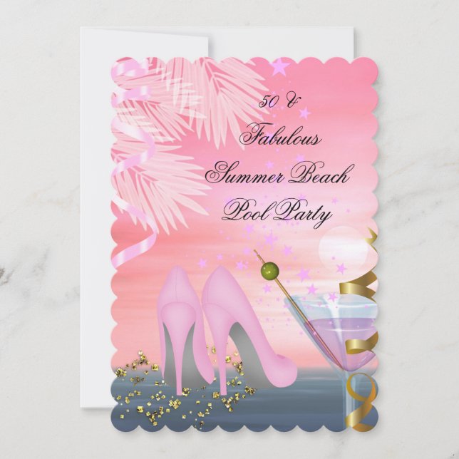 50 köstliche Summer Pink Cocktail Heelse Party Einladung (Vorderseite)