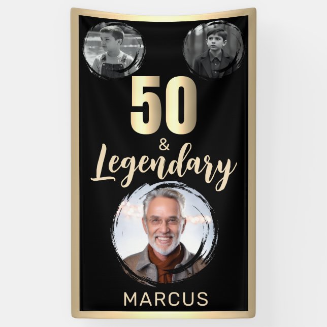 50 & Legendary 3 Fotos 50. Geburtstag Gold Banner (Vertikal)