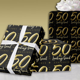 50 & Looking gute Gold Geburtstag Geschenkpapier