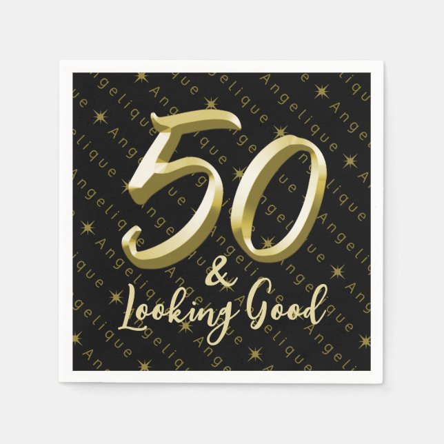 50 & Looking gute Gold Geburtstag Serviette (Vorderseite)