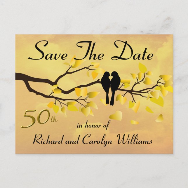 50. Lovebirds Jahrestag Save the Date Ankündigungspostkarte (Vorderseite)