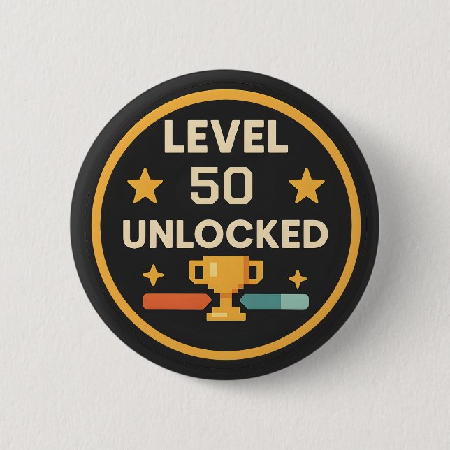50. lustiger Level für Gamer freigeschaltet Pun Button (Vorderseite)
