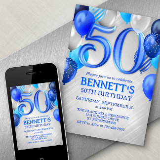 50. Mens Blue Birthday Einladung