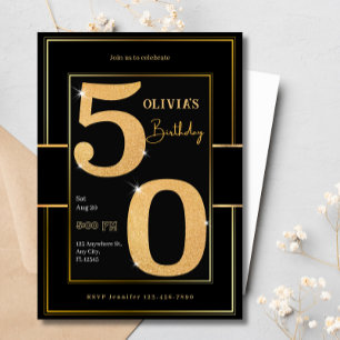 50. Modern Black Gold Typografie Glitzer Geburtsta Einladung