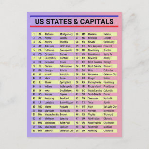 50 Namen aller USA-Liste & Hauptstädte - USA Postkarte