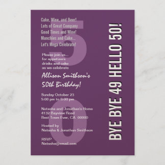 50. Neuer Geburtstag Lila und Weiß Bye Bye 49 Einladung