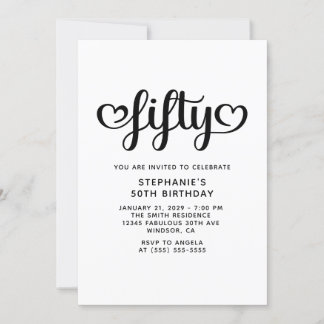 50 Niedlich Hearts Script 50. Geburtstag Einladung