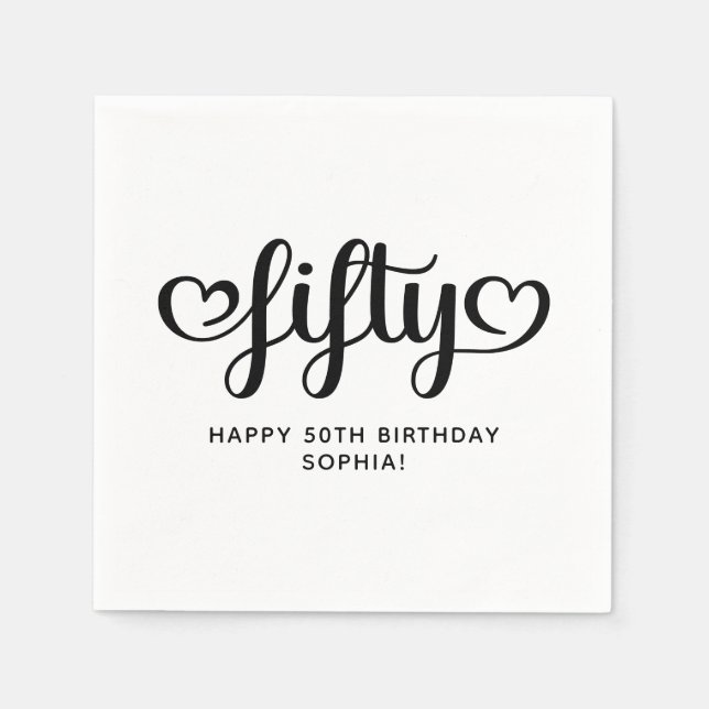 50 Niedlich Hearts Script 50. Geburtstag Serviette (Vorderseite)