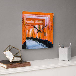 50 Orangenfarben - Senbon Torii, Kyoto Quadratische Wanduhr