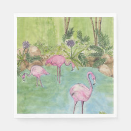 50 Paper Napkins - Watercolor Flamingos Serviette