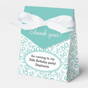 50. Party Zufallszahlenmuster Aquamarin/weiß Geschenkschachtel