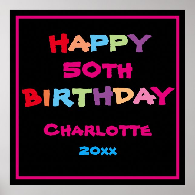 50. Personalisiert 50. Geburtstag Modernes Niedlic Poster (Vorne)
