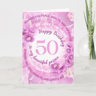 50 Pink Cherry Blossom Floral Milestone Birthday Karte