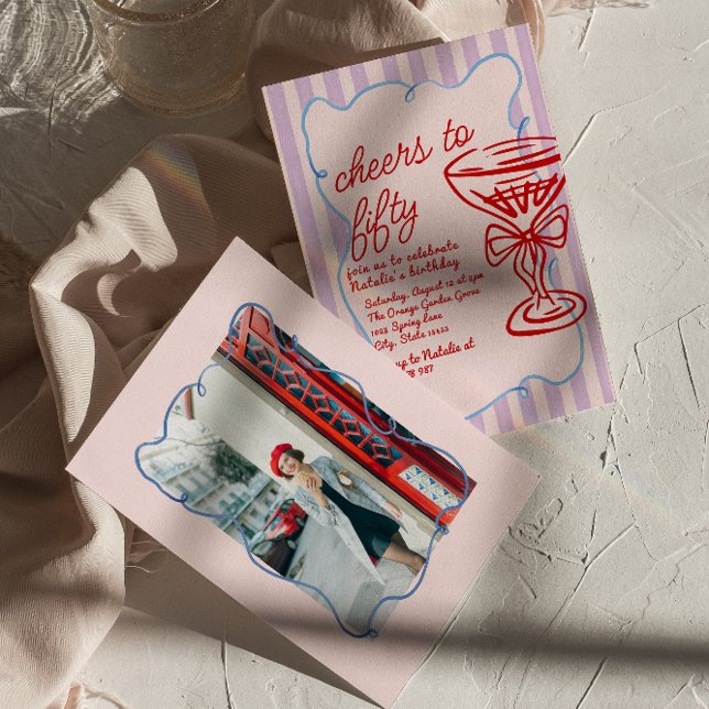 50. Pink farbenfroher Champagner Fünfziges Foto Ge Einladung (Von Creator hochgeladen)