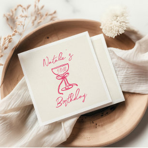 50. Pink Hand Drawn Champagne Bow Glass Geburtstag Serviette