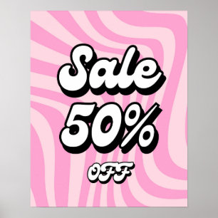 50% Rabatt auf das Verkaufszeichen, rosa Retro Bou Poster