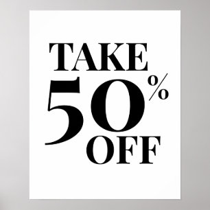 50% Rabatt Verkaufsschild, Schwarz und Weiß Verkau Poster