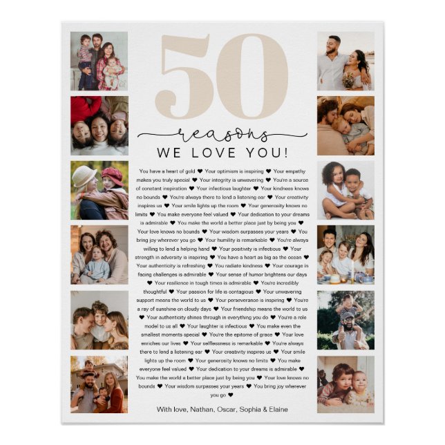 50 Reasons We Love You Birthday Keepsake Gift Poster (Vorderseite)