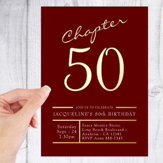 50 Red 50. Geburtstagsparty Gold Folieneinladung