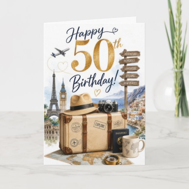 50. Reise-Geburtstag Karte (Vorderseite)