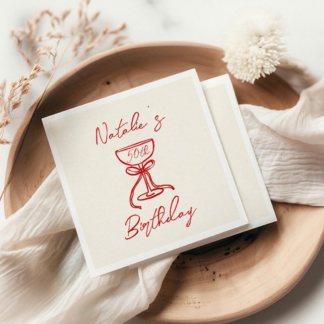 50. Retro Hand Drawn Bow Champagne Glass Geburtsta Serviette (Von Creator hochgeladen)