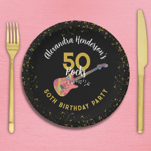50 Rocks 50. Geburtstagsfeier Pink Schwarz Gold Pappteller