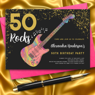 50 Rocks 50. Geburtstagsparty Pink Black Gold Einladung