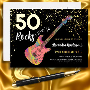 50 Rocks 50. Geburtstagsparty Pink Black Gold Folie Einladungspostkarte