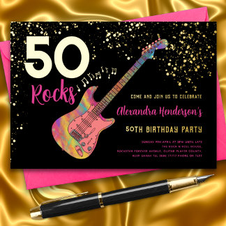 50 Rocks 50. Geburtstagsparty Pink Black Gold Folieneinladung