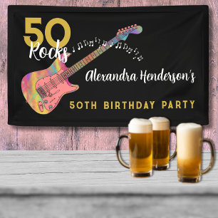 50 Rocks Geburtstagsparty Pinke Gitarre Schwarz un Banner