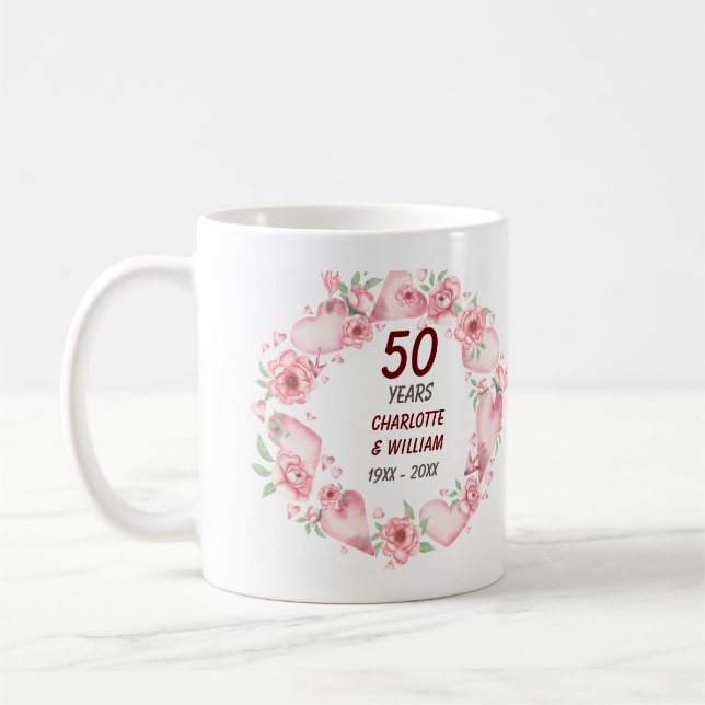 50. Rosa Rose zum Hochzeitstag Grüne Tasse (Links)