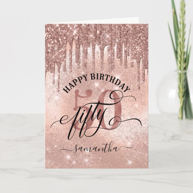 50. Rose Gold Happy Birthday Card Karte (Vorderseite)