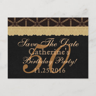 50. Save the Date Geburtstag Pale Gold Lace Black  Ankündigungspostkarte