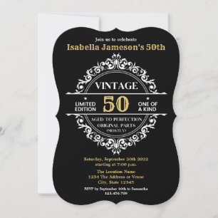 50. Schwarz Weiß Gold Vintage Geburtstag Einladung
